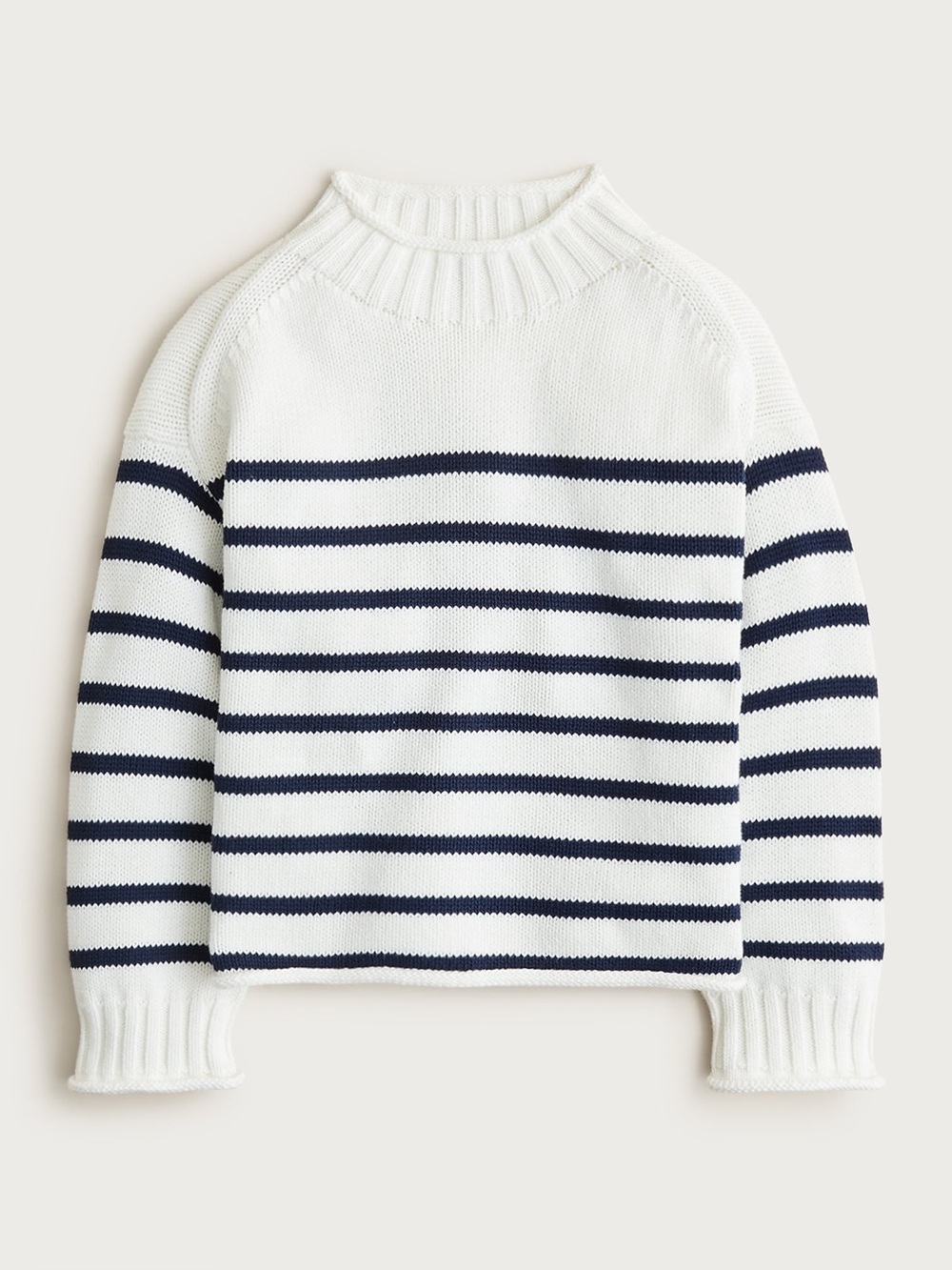 J Crew 2025 Rollneck Sweater- Striped White/Navy